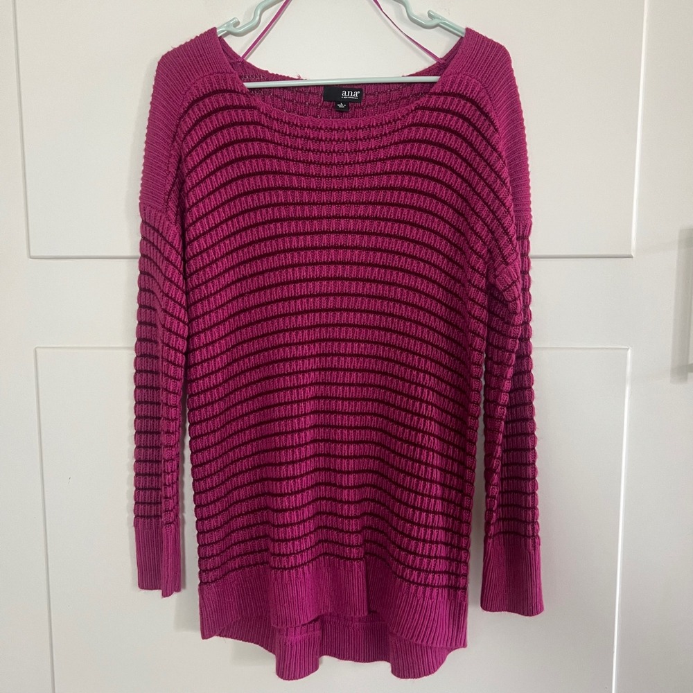 ana A New Approach Womens Purple Striped Knit Pullover Sweater Size‎ Large Pink